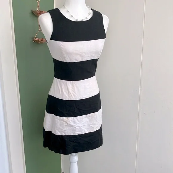 Vintage 80s Black and White Striped Mini Dress - Picture 1 of 8